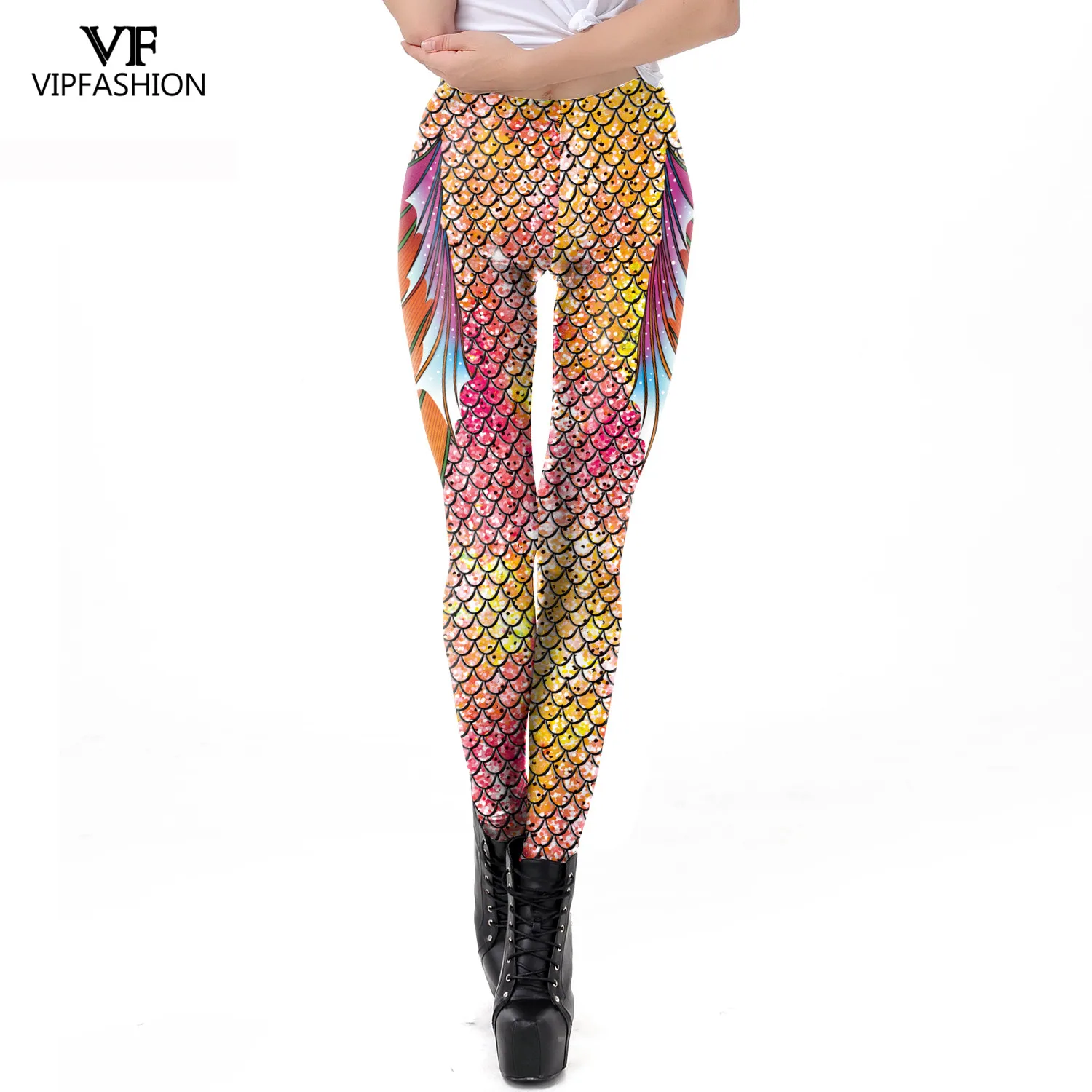 VIP FASHION Women Mermaid Leggings Female Sexy Costume Fitness Workout Pants Colorful Fish Scales Leggins Casual Streetwear