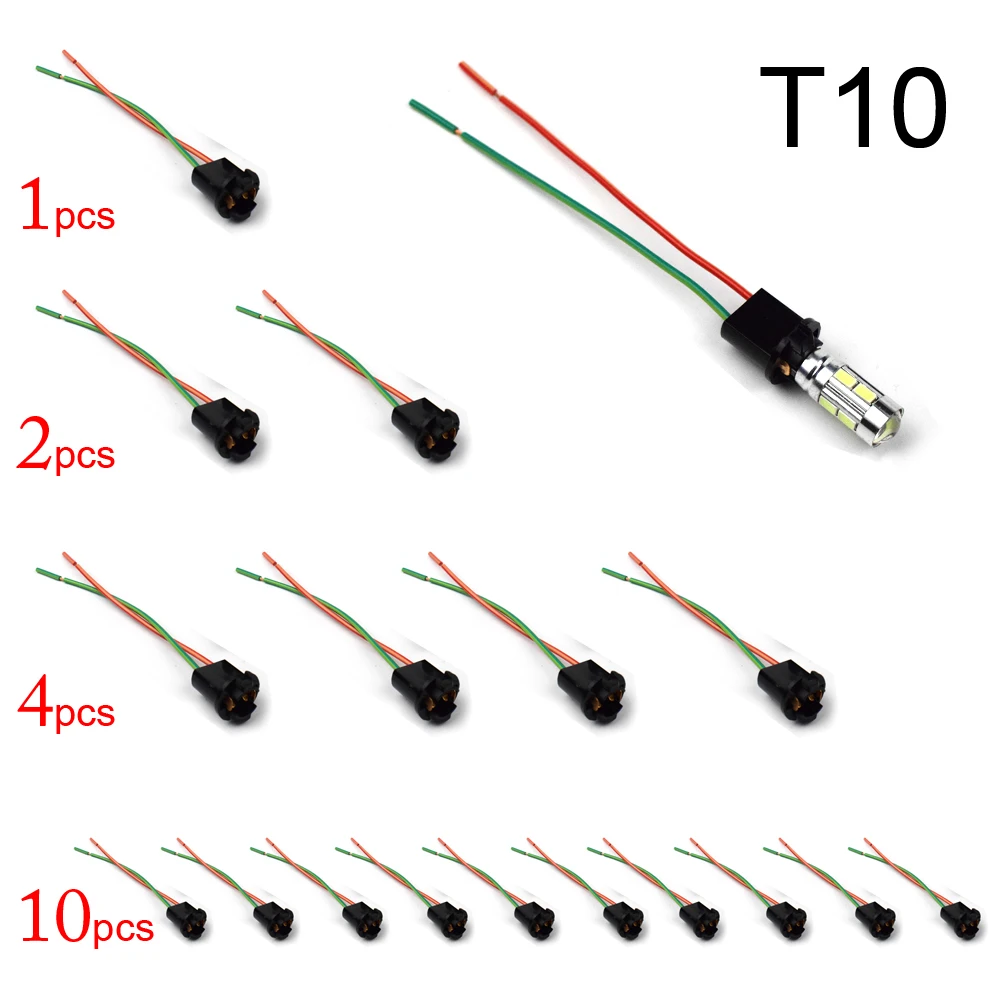 

Комплект из 2 предметов, 4 шт. 10 шт. разъем T10 разъем 194 168 W5W адаптер основание держателя лампы со жгутом проводов для номерного знака светильник боковая лампа