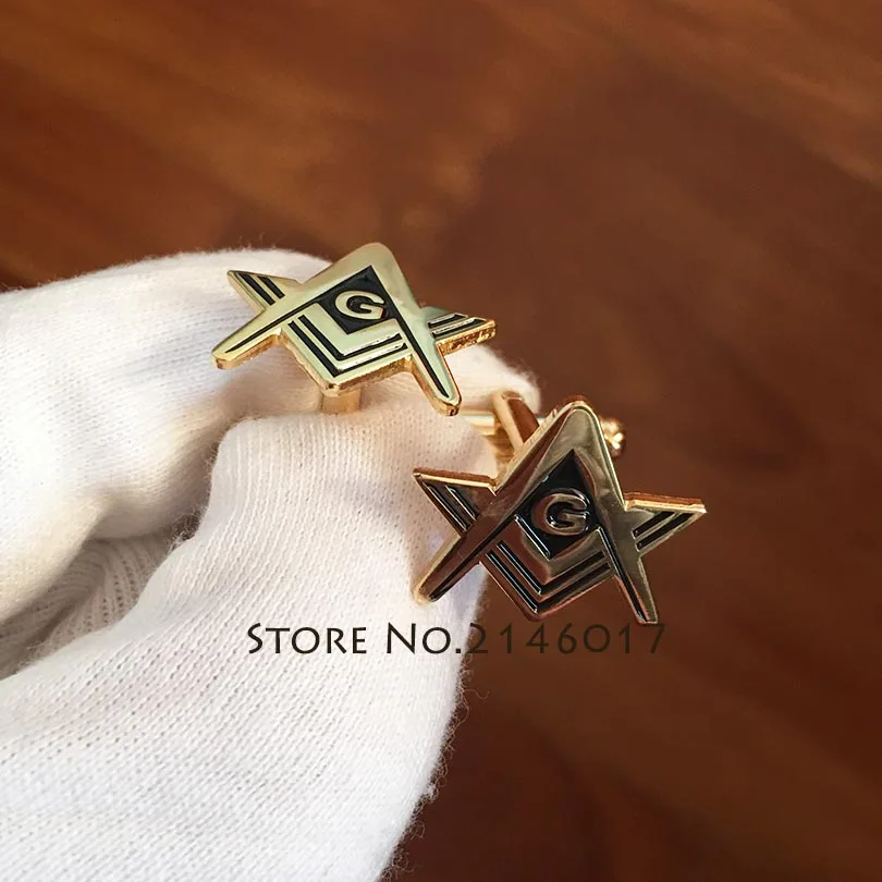 New Arrival Masonic Fashion Cuff Button Sleeve Cuff-link Lodge Freemasonry Gold Color Free Masons Square and Compass G Cufflinks