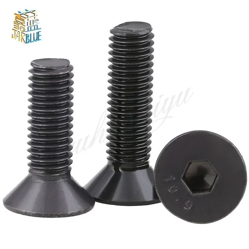 Cabeza avellanada de cabeza plana, tornillo de máquina de cabeza hexagonal de acero al carbono 10,9, grado negro, 1-10 piezas, M6, M8, M10, M12