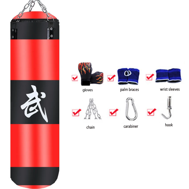 60/80/100/120cm Sandbag Thickened Canvas Punching Bag Muay Thai Training Empty Boxing Bags with Gloves Wraps Palm Sleeves Hook