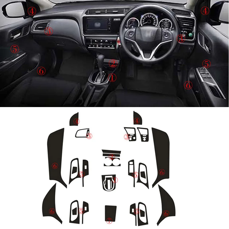 Car-Styling 3D Carbon Fiber Car Interior Center Console Color Change Molding Sticker Decals For RHD Honda City 2015-2017