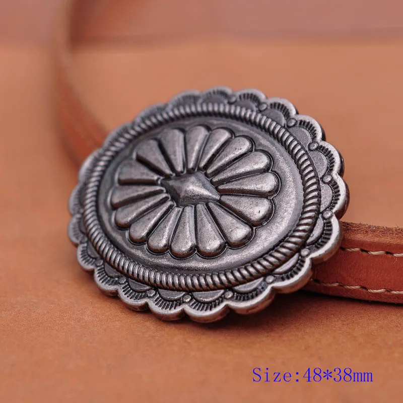 48*38MM 10X HEAVEY ANTIQUE WESTERN SOUTHEAST TRADITIONAL FLOWER ARTS STAMPED SADDLES CONCHOS SCREW BACK FOR LEATHER CRAFT BELT