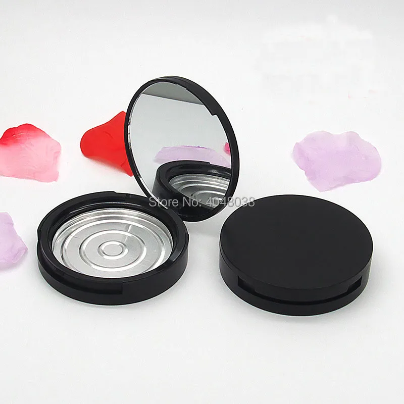 Empty Cosmetic Powder Compact with Mirror Black Makeup Container DIY Hightlight Box Dia 59mm Blusher Powder Puff Case 15 pcs