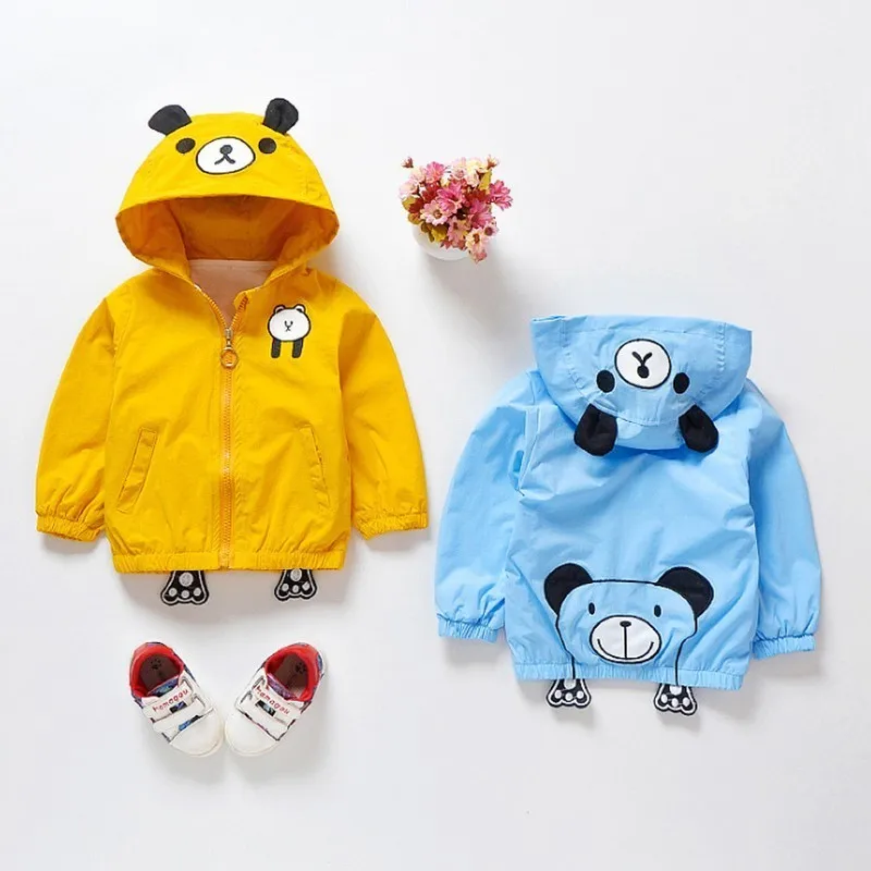 Children's Outerwear Korean Kids Cartoon Hooded Jackets Sun Water Proof Baby Boy Handsome Blouse With Ears Coat Clothing Outcoat