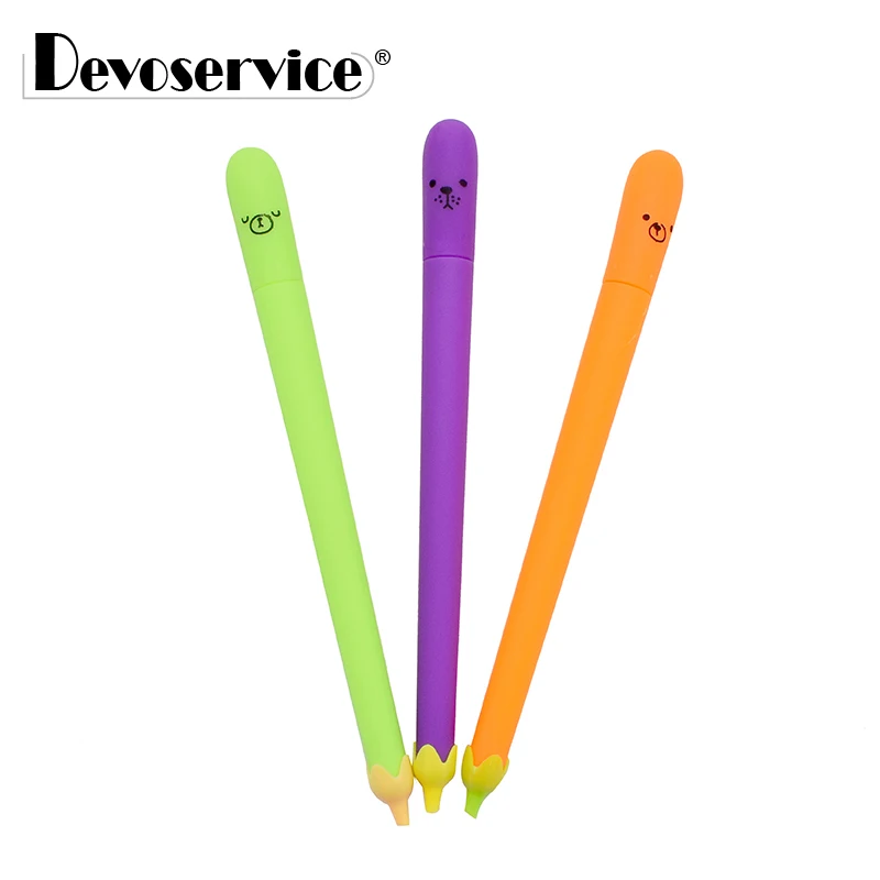 

3Pcs/Pack Eggplant Shape Gel Pen Kawaii Roller Ball Pen Stationery Fine Point 0.5mm Black Ink Office Material School Supplies