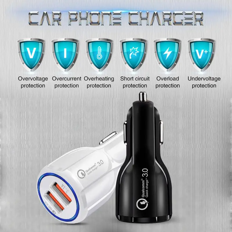 3.1A CarUSB Charger Quick Charge 3.0 Mobile Phone Charger 2 Port USB Fast Car Charger For IPHONE IOS For Android Phone