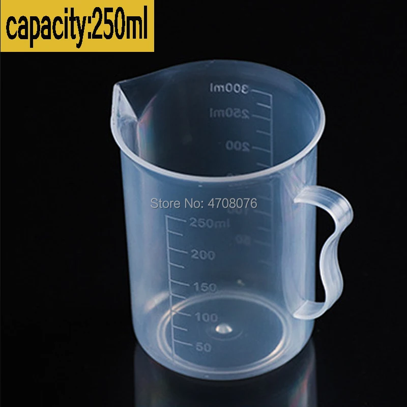 250ml 1pc PP graduated beaker Plastic lab measuring cup jug with handle for chemical experiment kitchen food grade transparent