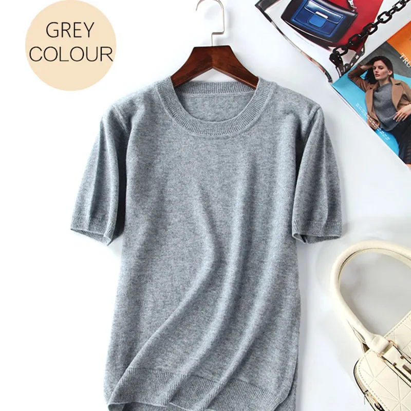 New Arrival Summer Cashmere Wool Sweater Spring Autumn Women Solid Short Sleeve O-neck Pullovers Jumper Knitted Sweaters