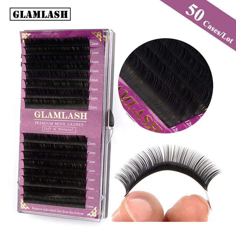 

GLAMLASH Wholesale 50 Cases 16Rows korean pbt 0.03mm-0.25mm mink eyelash extensions individual natural soft false lashes cilios