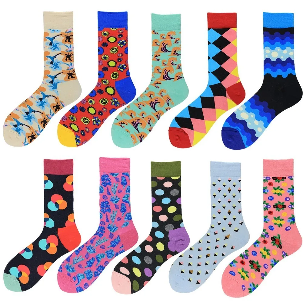 Colorful Crew Cotton Happy Men Casual Harajuku Japanese Style Dot Creative Socks Fashion Novelty Art For Sokken