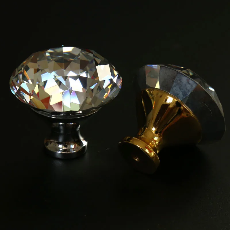 Diameter 40/50/ 60mm Glass Crystal Kitchen Cabinet Cupboard Door Handles Silver Gold Diamond Head Drawer Tv Cabinet Knobs Pulls