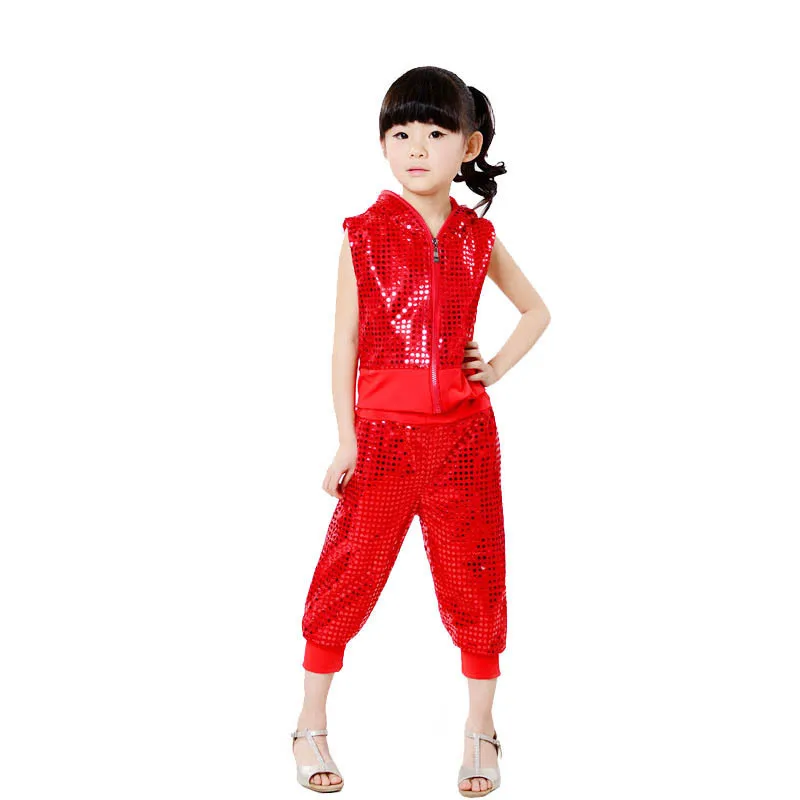 Songyuexia Kids Children Sequin Hip Hop Dance Costumes Girl Boy Jazz Dance stage performance Clothing Crop Top With Hooded