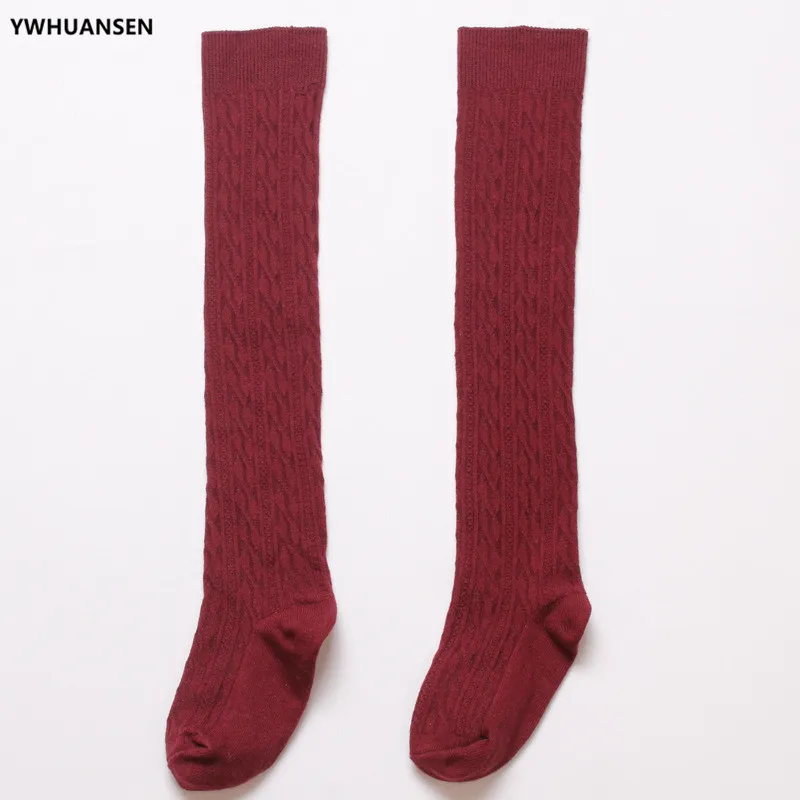 YWHUANSEN Girls\' School Uniform Knee-High Sock Cable-Knit Children\'s Long Sock Fashion Kniekousen Kinderen Solid Color Kids Sock