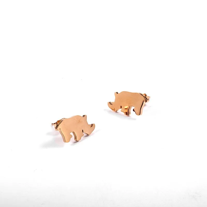 Rhino In Stainless Steel Children Teen Fashion Jewelry Girl Animal Stud Earrings Birthday Gift