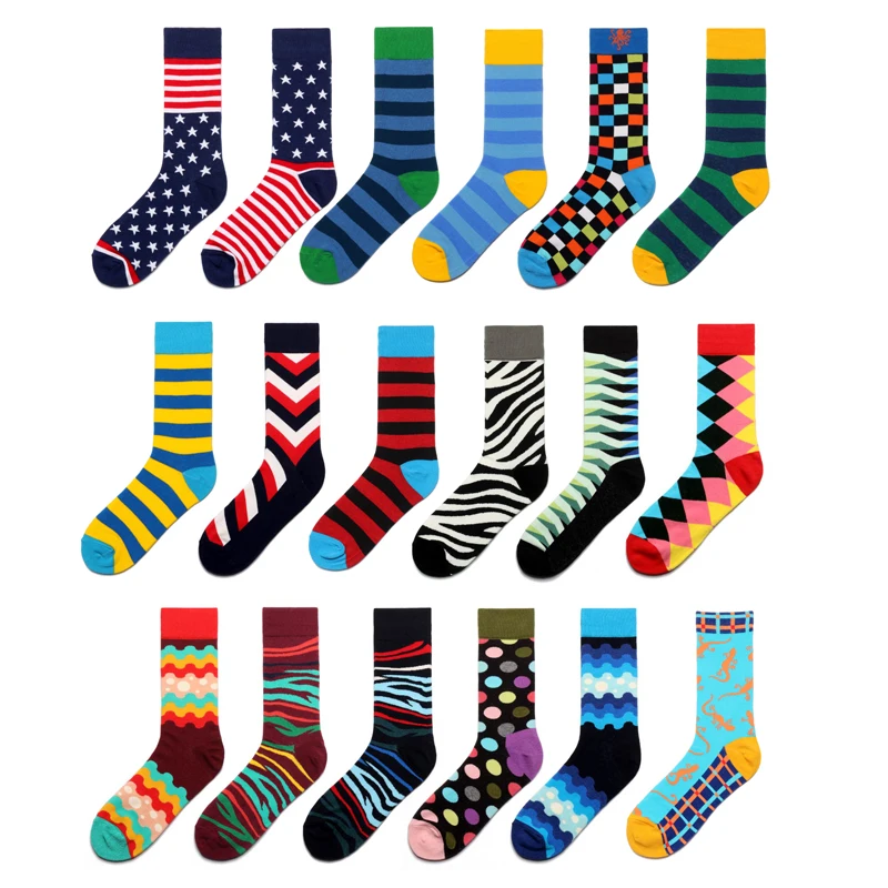 

Men Socks Fashion Zebra Stripe Wave Star Lattice Colorful Happy Vintage Harajuku Hip Hop Funny Casual Skate Cotton socks Street