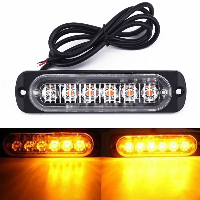 Auxting 2X-10X Amber 6LED Car Truck Motorcycle Emergency Beacon Warning Hazard Flash Strobe Light Bar offroad Fog Lamp 12V 24V