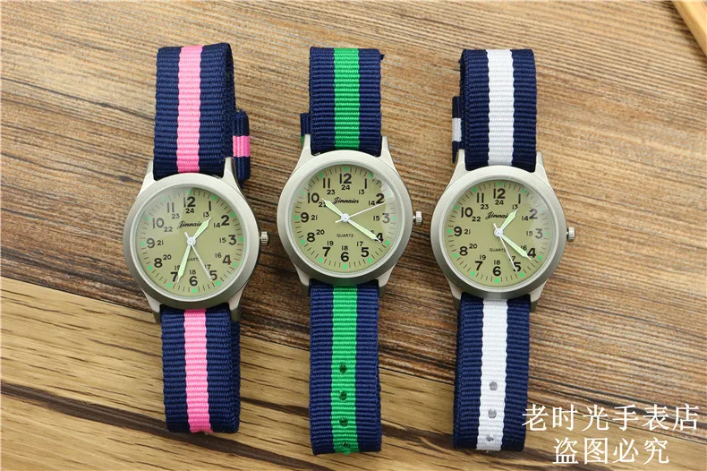 new fashion boys and girls outdoor sports army watch cute luminous hands middle student colorful nylon casual child gift clock