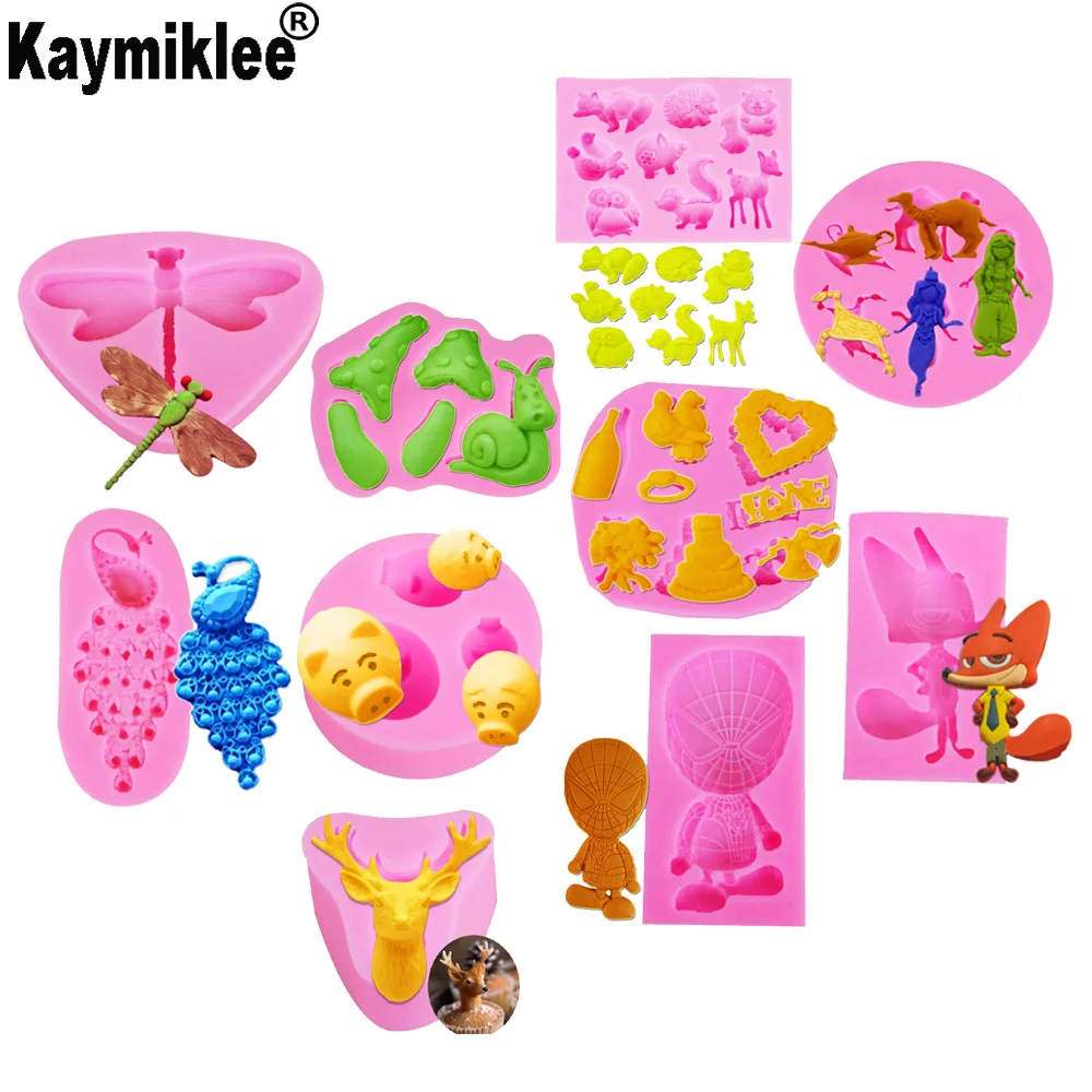 10 Kinds Snail, Dragonfly Sheep UV Resin Silicone Mold Fondant Chocolate Candy Gumpaste Lollipop Crystal Epoxy Soft Clay Ba C351