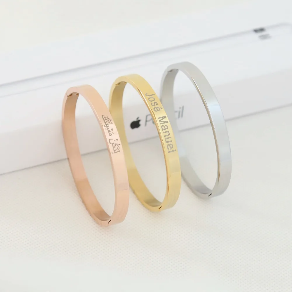 Personalizowane bransoletki dla kobiet i dziewcząt, laserowo grawerowane imię, bransoletka ze stali nierdzewnej, prezent, armbanden.