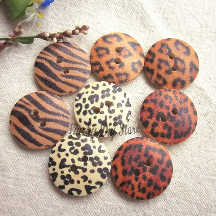 15mm - 30mm misto leopardo stampa Zebra bottone in legno per Scrapbook cucito accessori artigianali fatti a mano all\'ingrosso