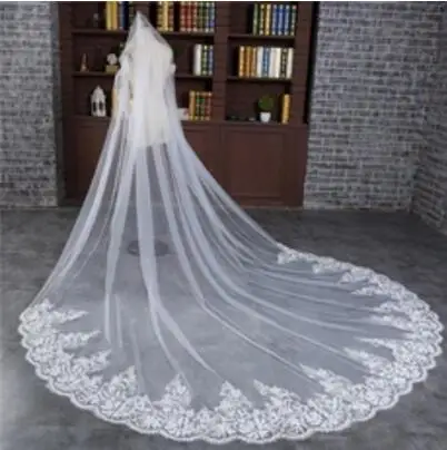 3 Meter White Ivory Cathedral Wedding Veils Lace Edge Bridal Veil with Comb Wedding Accessories Bride Veu Wedding Veil