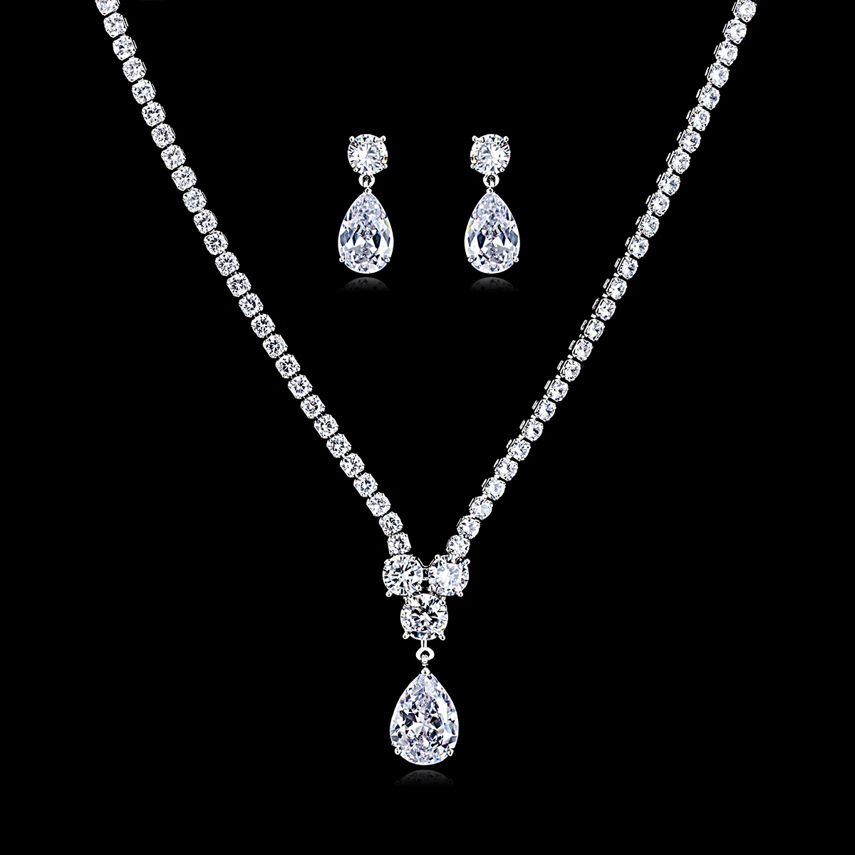 

Trendy Full CZ Cubic Zirconia Wedding Bridal Necklace Earrings Set for Women Girl Prom Party Jewelry CN10131