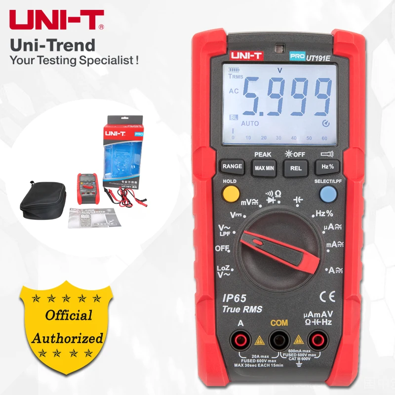 

UNI-T UT191E/UT191T Professional Multimeter; true RMS IP65 waterproof / dustproof digital multimeter, temperature / LoZ voltage