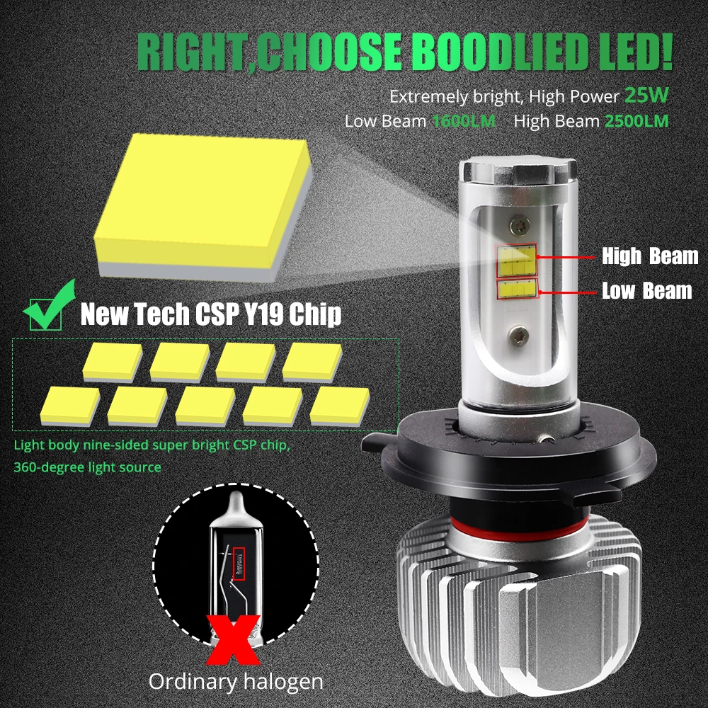 1X H4 LED Motorcycle Headlight Bulb 25W CSP Y19 Chip DIY Changing Color 3000K 4300K 8000K 10000K Moto Motorcycle Front Headlamp