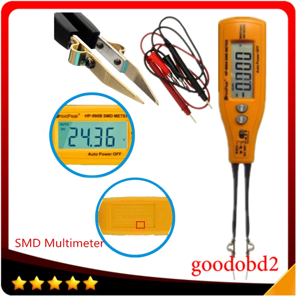 HP-990B SMD Multimeter Diode Capacitance Resistance Tweezers Meter Auto Range Meter Resistor Capacitor Continuity Battery Tester