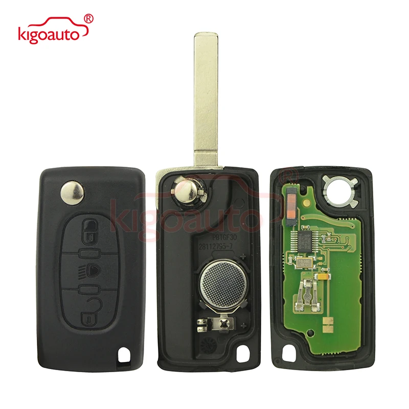 Kigoauto 5pcs CE0536 3 Button VA2 434Mhz For Peugeot 307 Citroen C4 Flip Remote Key