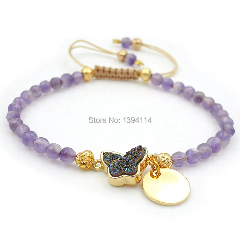 Titanium Coated Rainbow Crystal Druzy Base Connector Amethyst Faceted Beads Hand-knitted Strand Bracelet