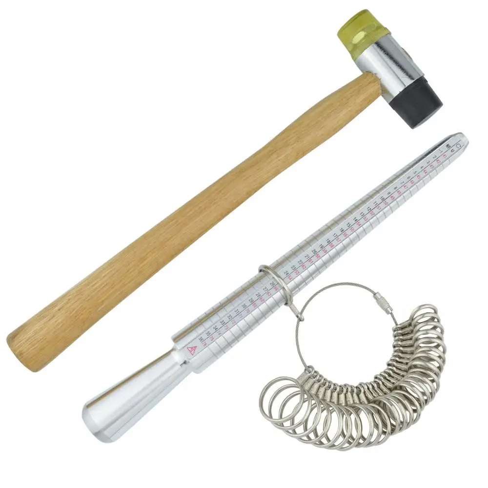 

Ring Sizer Mandrel Jewelers Rubber Hammer Ring Sizer Guage 28 Pcs Circle Models Jewelry Tools Kit