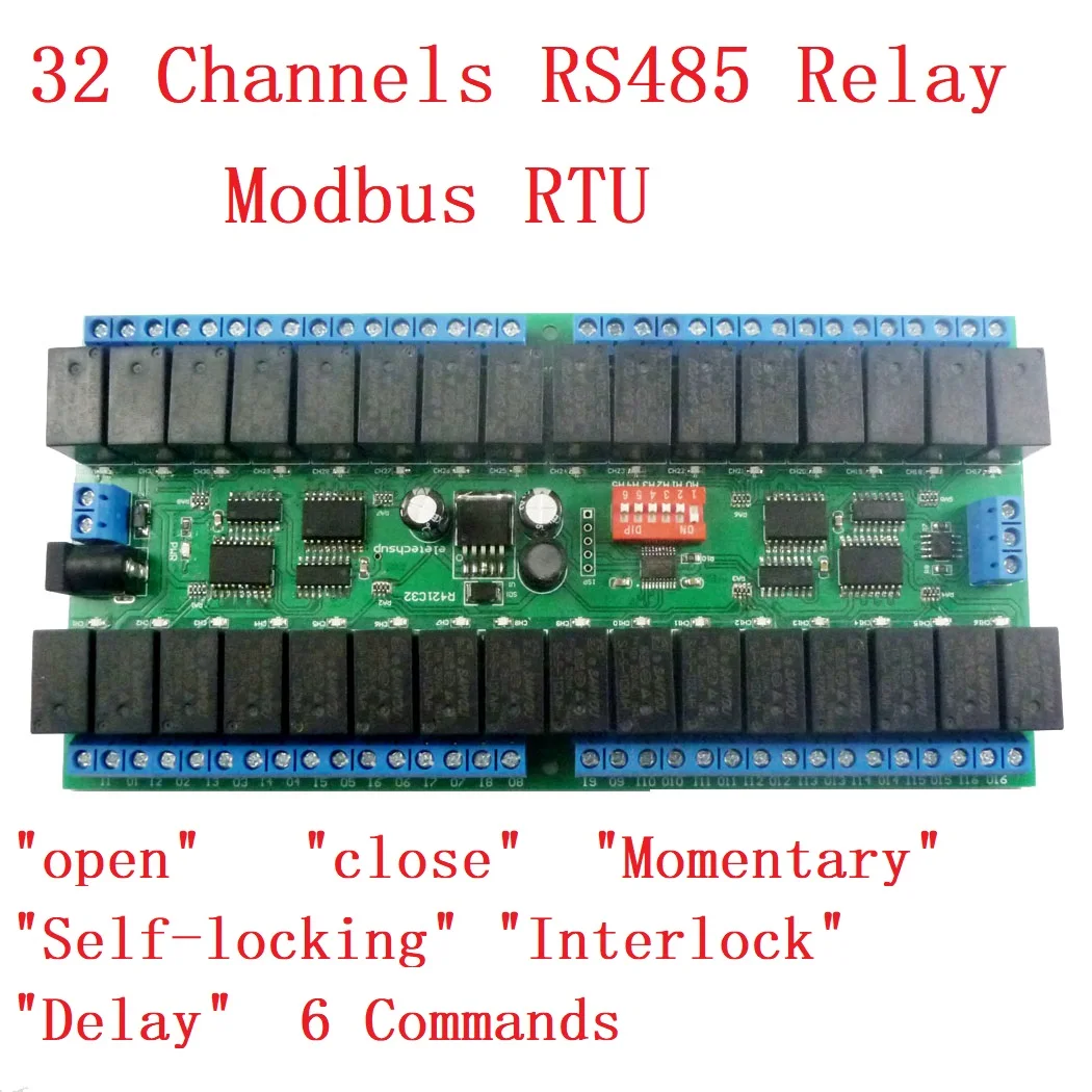 

RS-485 Modbus 32CH DC 12V RTU Relay Board RS485 Bus Remote Control Switch For LED Motor PLC PTZ Camera DIY