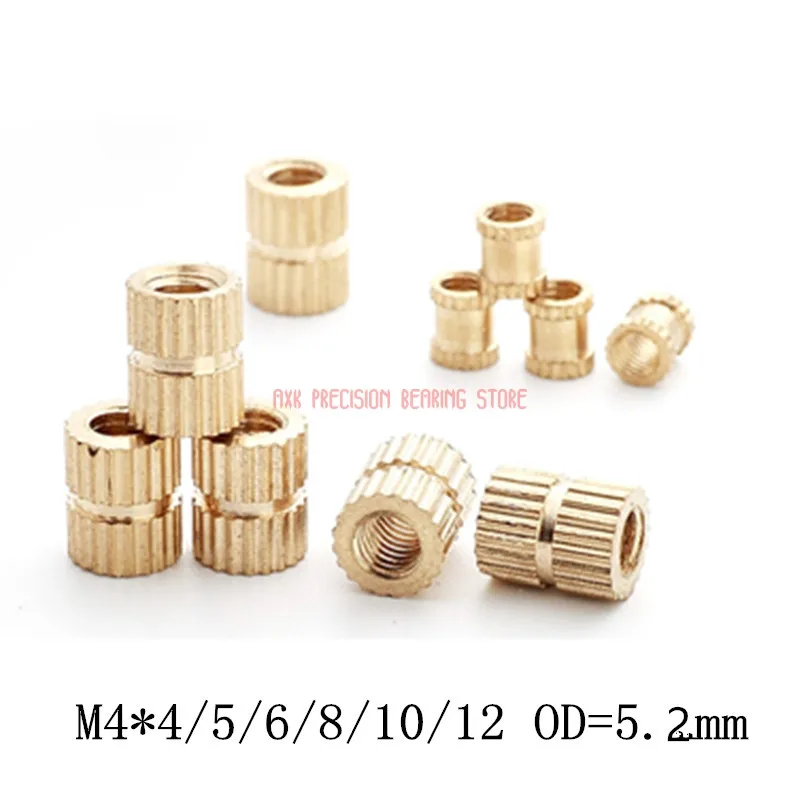 2023 Hot Sale Sale 1000pcs/lot M4*4/5/6/8/10/12 Od=5.2mm Through Thread Brass Insert Nut / Knurled Nuts For Injection Moulding