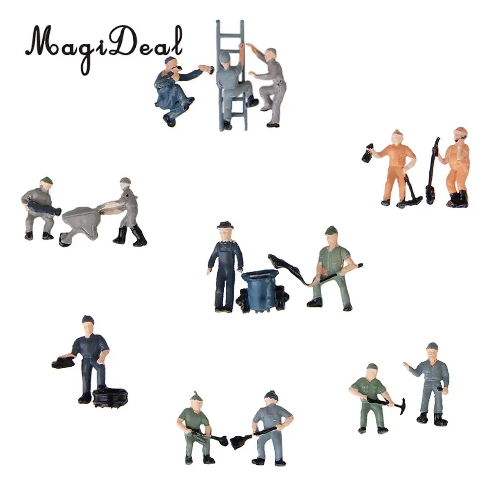 25Pcs/Lot 1:87 Scale Painted Mix Model Train Railway Station Platform Worker People Figures with ladder Bucket Layout Scene Toys