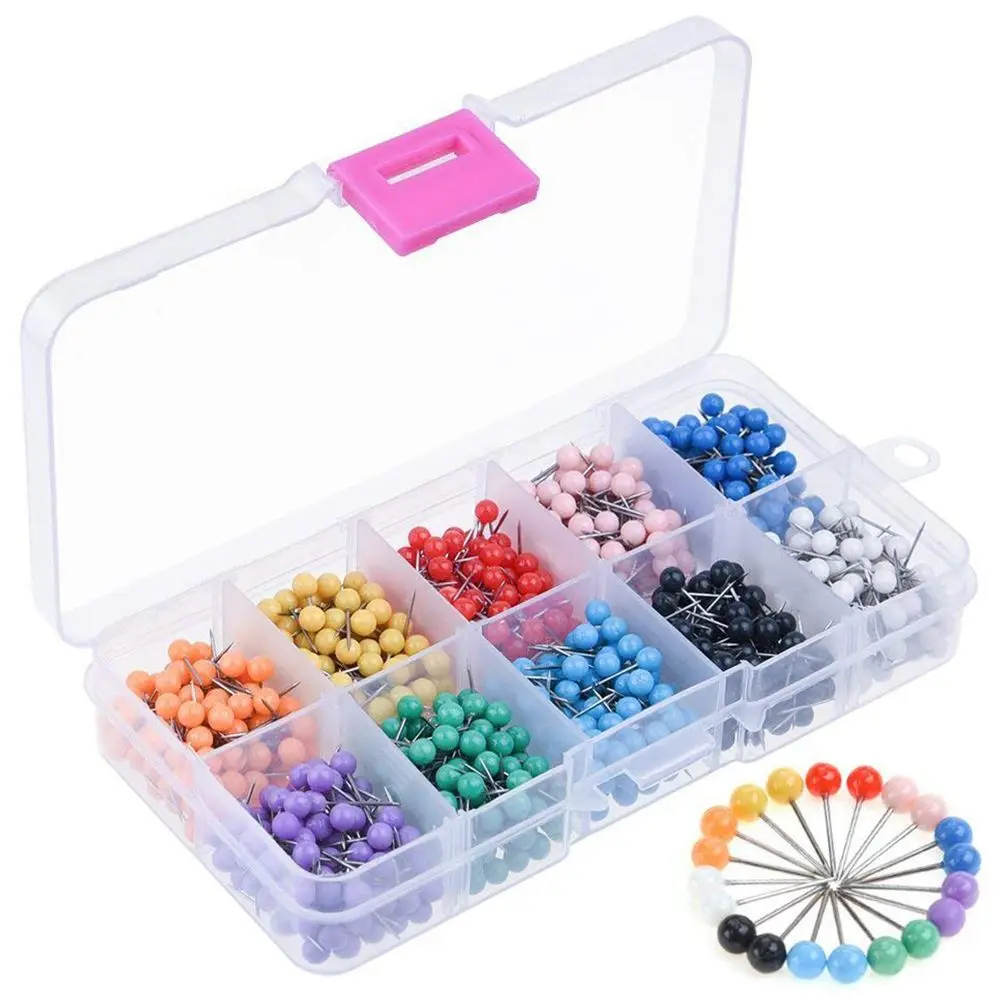 

1000pcs Round Push Pins Map Wall thumb tacks Plastic pins relieuse Set School office Accessory Needle Points 1/8 inch