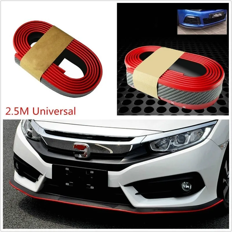 2.5 / M Universal Red Carbon Fiber Car Front Lip Reduces Scratch Edge Bumper Tape