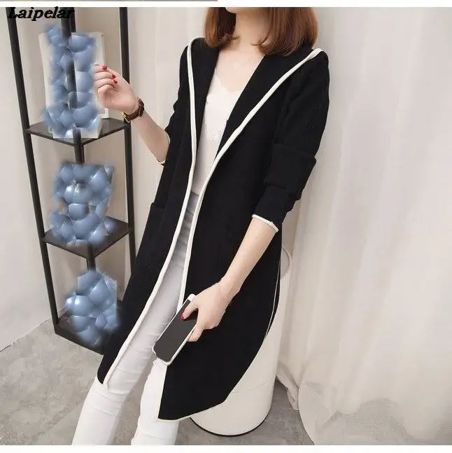 

2020 Autumn And Winter Women Long Trench Coat Korean Style Loose Hooded Trench Coat Casual Long Solid Color Cardigan Coat