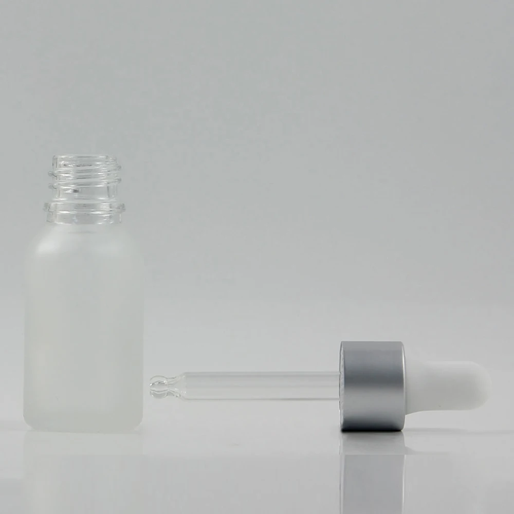 15ml glass bottle with matte silver dropper skin care sample packaging, wholesale essential oil packaging