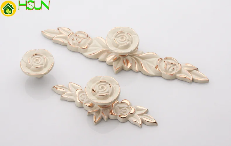 

2 pcs Rose Drawer Knobs Lvory White Gold Flower Drawer Pull Handle Cabinet Handle Kitchen Door Knobs Pulls Decorative Hardware