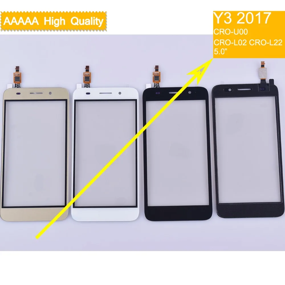 Panel táctil para móvil, digitalizador de cristal frontal, lente exterior, para Huawei Y3 2017 CRO-U00, CRO-L02, 10 unids/lote