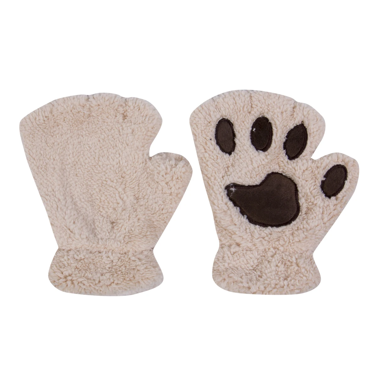 ผู้หญิงฤดูหนาวสุภาพสตรีแมวน่ารัก Paw Plush Mittens ถุงมือไร้นิ้วสั้น Fingerless สีดำสีเทา Beige