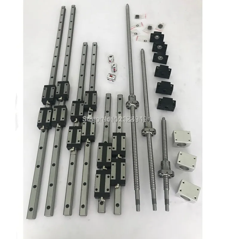 6 sets linear guide rail HGR20- 400/700/1000mm + SFU1605- 400/700/1000mm Ballscrew + BK/BF12 + Nut housing + Coupling CNC parts