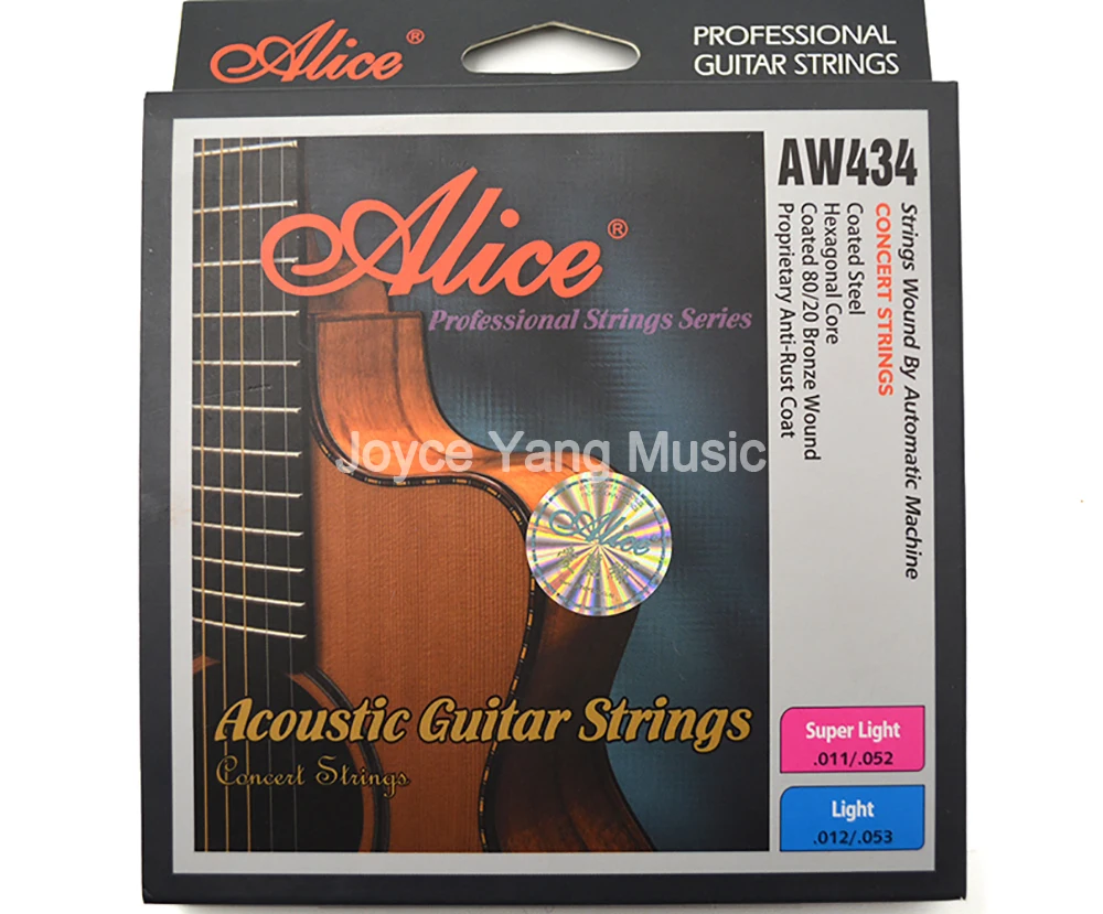 10 Sets Alice AW434-L Acoustic Guitar Strings Coated Steel Hexagonal Core Coated 80/20 Bronze Wound Proprietary Anti-Rust Coat