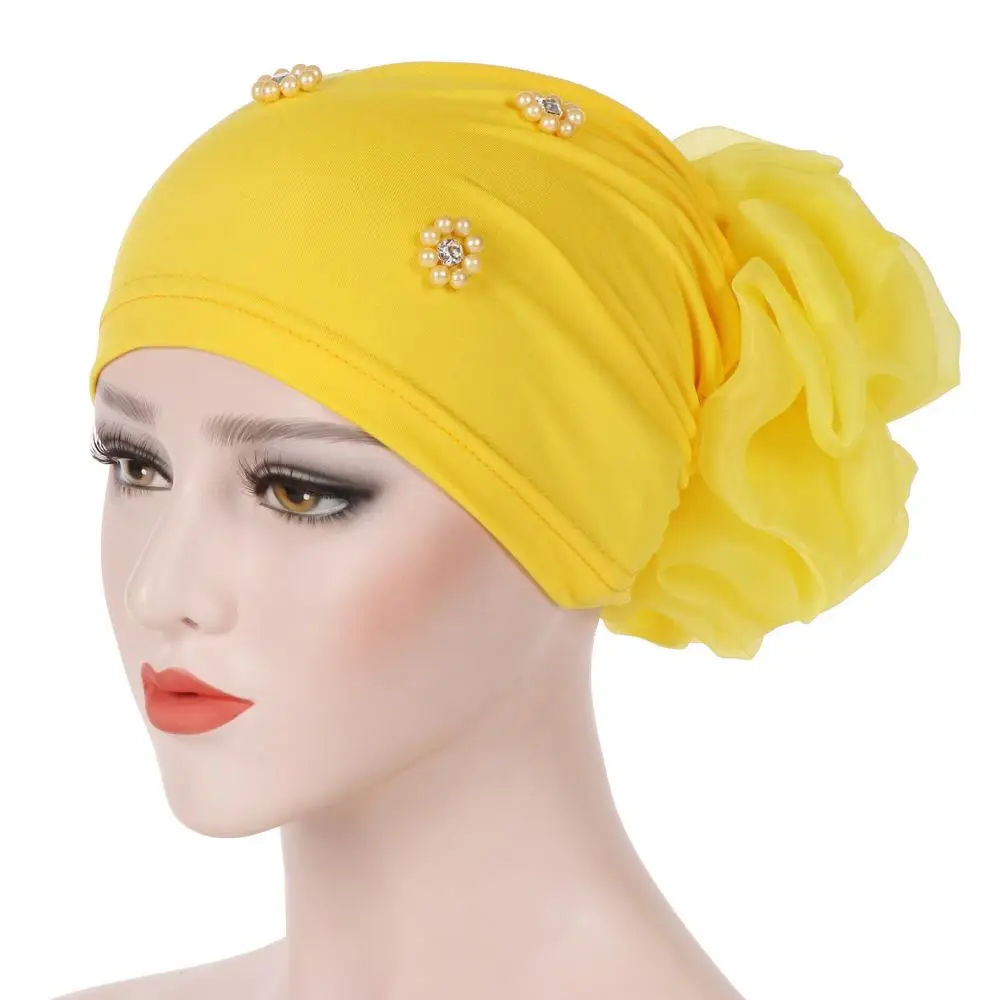 New Women Hair Loss Cap Beanie Skullies Flower Pearls Muslim Cancer Chemo Cap Islamic Indian Hat Cover Head Scarf Fashion Bonnet