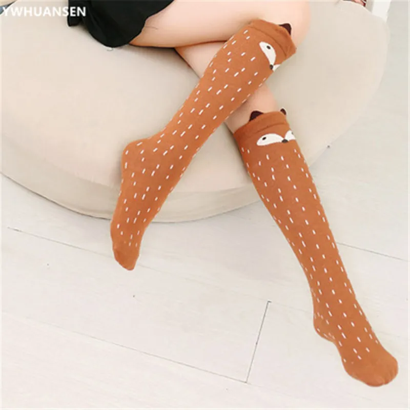 YWHUANSEN 1 Pair 2024 Girls Knee High Socks Animal Cotton Knit Over Calf Socks for Kids Teens Cute Cartoon Children Socks Spring