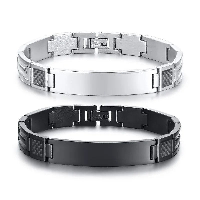 Vnox Stylish Carbon Fiber Mens Bracelets Free Engraving ID Tag Link Chain pulseira masculina 8.46\
