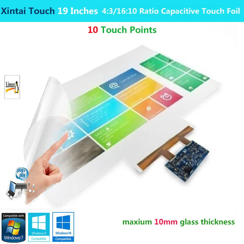 Xintai Touch 2pcs 19'' 5:4 Ratio Bottom Tail Verison 10 Points Interactive Capacitive Multi Touch Foil  Plug & Play