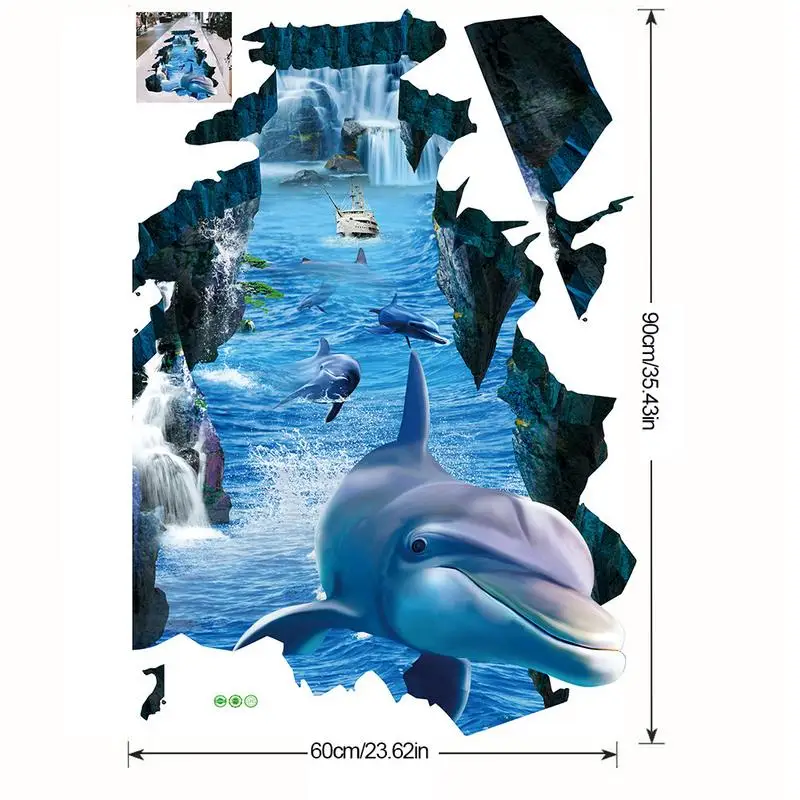 New 3D wall stickers dolphin broken wall Aquarium Ocean Wall Stickers For Kids Rooms Bathroom Kitchen Home Decor Cartoon